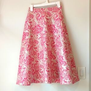 Champagne and Strawberry‎ Floral Pink and Silver Jacquard Skirt Size small